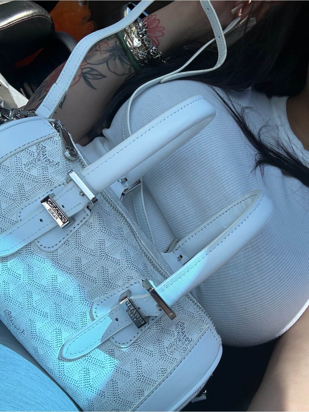 Goyard White Top-Handle Satchel with Silver Hardware